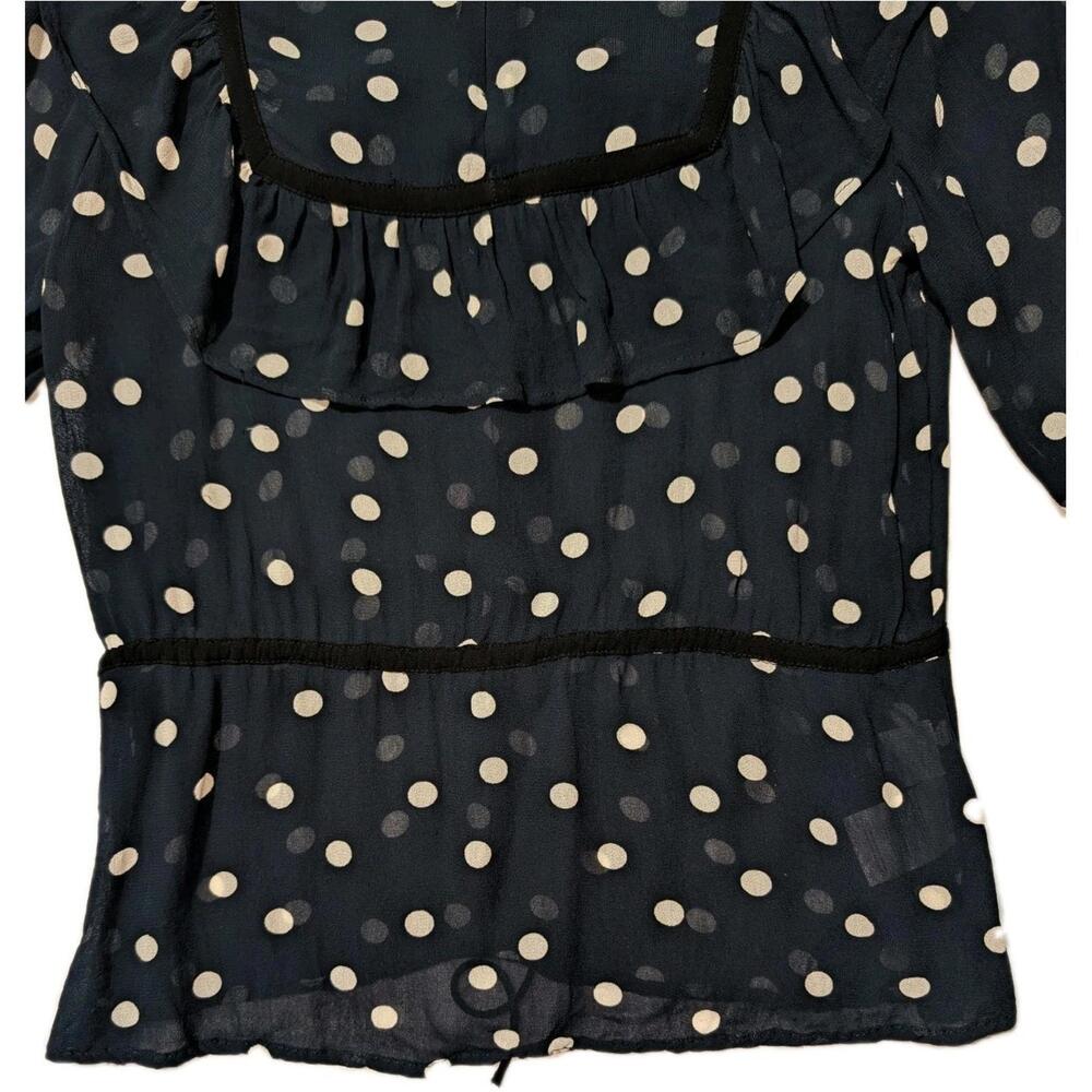 GANNI Georgette Polka Dot Sheer Ruffle Blouse Size: 36/Small Parisian Coquette - Picture 13 of 14
